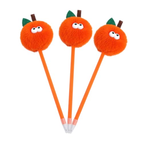 Artibetter 3 Stück Stift mit Pomponaufsätzen lustige büroartikel Orange Kugelschreiber Stifte Orange Flauschige Kugelschreiber Kawaii-Stifte Puffy-Stifte für Mädchen Herzstift Plüsch von Artibetter