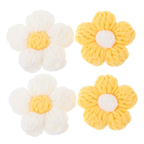 ARTIBETTER 4 Sätze Teiliges Häkelblumen Applikationen Für Diy Deko Für Kleidung Taschen Und Bastelprojekte Weich Und Langlebig Weiß Und Gelb 4 Stück * 4 von Artibetter