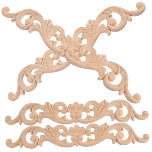 Artibetter 4 Stück Holz Geschnitzte Applikationen Handgefertigte Möbelverzierung Vintage Stil Ornamente für Schrank Tür Kamin und Heimdekoration von Artibetter
