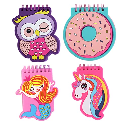 Artibetter 4 Stück Teiliges Cartoon Notizbuch PVC Coil Notizblöcke für Schüler Eule Donut Einhorn und Meerjungfrau Leicht und Tragbar für Notizen und Planungen von Artibetter
