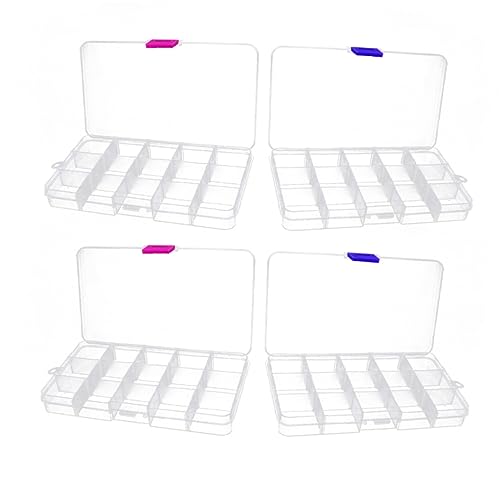 Artibetter 4 Stück Teiliges Set Aufbewahrungsbox Kunststoff mit Abnehmbaren Verstellbaren Fächern Transparente Schmuckbox für Ohrringe Ringe und Andere Kleinigkeiten Pinkverschluss von Artibetter