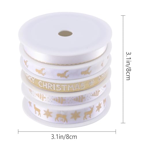 Artibetter 5 Rollen Teiliges Weihnachtsband Breit Festliches Geschenkband mit Weihnachtsmotiv Weiß Gold für DIY Bastelarbeiten Partydekoration Artibetter 5 Rollen Teiliges Weihnachtsband Breit Festliches Geschenkband mit Weihnachtsmotiv Weiß Gold für DIY Bastelarbeiten Partydekoration von Artibetter