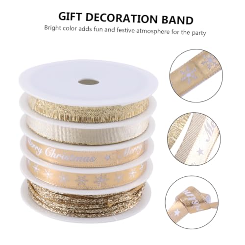 Artibetter 5 Rollen Weihnachtsband Goldfarben Lange Dekobänder mit Weihnachtsmotiven Langlebig und Vielseitig für Geschenkverpackung Partydeko DIY Basteln und Festliche Schleifen Artibetter 5 Rollen Weihnachtsband Goldfarben Lange Dekobänder mit Weihnachtsmotiven Langlebig und Vielseitig für Geschenkverpackung Partydeko DIY Basteln und Festliche Schleifen von Artibetter