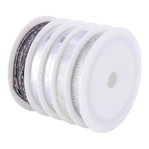 Artibetter 5 Rollen Weihnachtsband Silber Weihnachtsdruck Dekoband Geschenkband für Geschenke Partydeko DIY Basteln von Artibetter