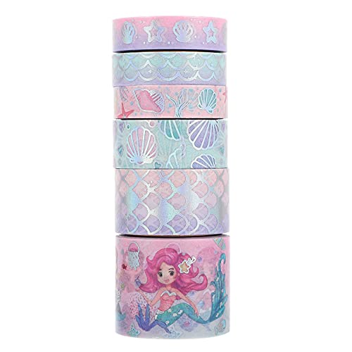 Artibetter 6 Rollen Meerjungfrau Washi Band Breite Dekorative Thema Washi Masking Klebeband für DIY Handwerk Scrapbooking Tagebuch Geschenk Verpackung Foto Rahmen von Artibetter