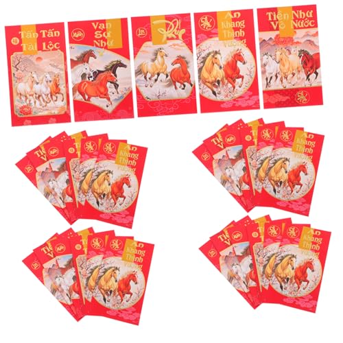 Artibetter 60 Stück Vietnamesische Rote Umschläge Pferdejahr Traditionelle Lunar Year Spring Festival Geldumschläge mit Pferdemotiven Buntes Design für Festliche Geschenkverpackung von Artibetter