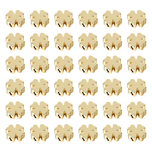 Artibetter 60 Stück goldfarbene Zwischenperlen mit vierblättrigem Kleeblatt aus Metall, glatt, lose Perlen für Hochzeit, Geburtstag, DIY, Schmuckherstellung (goldfarben) von Artibetter