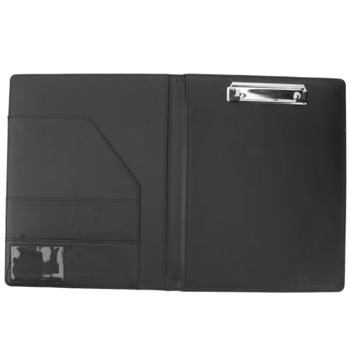 Artibetter Leder Dokumentenmappe Multifunktional mit Schreibblock und Stifthalter PU Leder Organizer mit Edelstahlclip für Bewerbung Büro Schule Schwarz von Artibetter