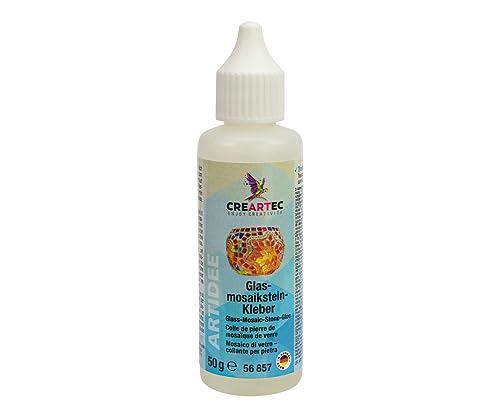 CREARTEC Glasmosaikstein-Kleber - 50g - glasklar aushärtender Spezialkleber für transparente Mosaiksteine - ideal für Glas, Kunststoff & mehr - starke Haftung - Made in Germany von Artidee