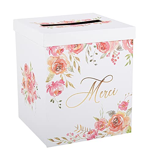 Artifetes Urne Karton "Merci Aquarell", Blumenmotiv, 21 x 25 cm, Weiß von Artifetes