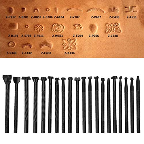 Artillery Leder Punziereisen, 20 Stück Leder Prägestempel Set Schwarze Leder Stanzwerkzeug Set Leder Stempel Werkzeuge DIY Leder Handwerk Carving Stamper Handgemachte Kunstwerkzeuge von Artillery