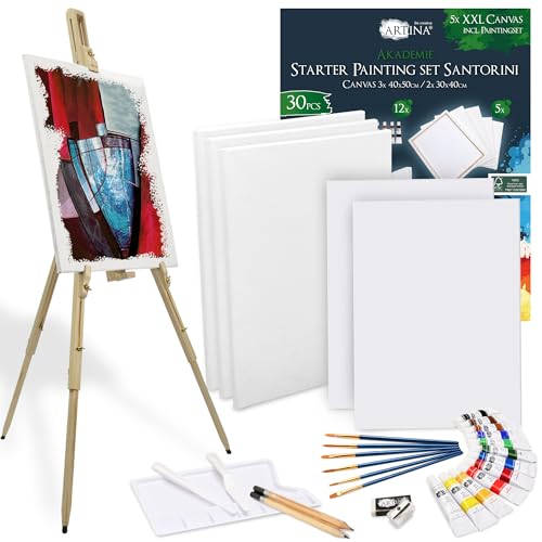 Artina 30tlg Malset Santorini inkl. Holzstaffelei für Leinwände bis 100 cm Malaga – Acryl Farben Set mit Keilrahmen, 12 Farben, Pinsel & Staffelei – Tragbare Feldstaffelei Einsteiger Hobbykünstler Artina 30tlg Malset Santorini inkl. Holzstaffelei für Leinwände bis 100 cm Malaga – Acryl Farben Set mit Keilrahmen, 12 Farben, Pinsel & Staffelei – Tragbare Feldstaffelei Einsteiger Hobbykünstler von Artina