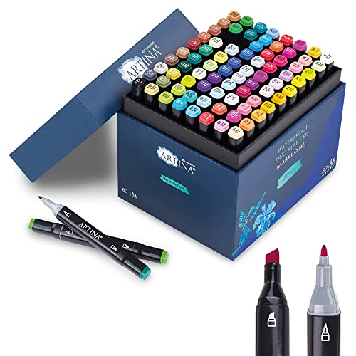 Artina 80tlg Marker Set Markilo MD mit 3mm & 6mm Spitze - wasserfeste Permanentmarker mit intensiven & hochpigmentierten Farben, Filzstifte Set mit 2 Spitzen für Scrapbook, Bullet Journal, Manga von Artina