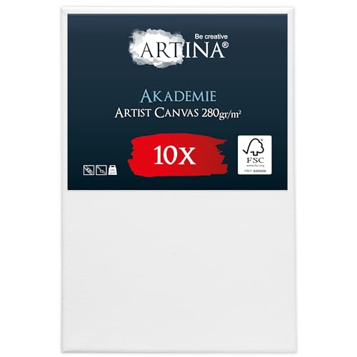 Artina FSC® Keilrahmen 10er Set Akademie 40x60 cm – Leinwand Set Maltuch aus 100% Baumwolle Leinwände 280 g/m² - Keilrahmenset Leinwand zum Bemalen für Acryl-, Aquarell-, Ölfarbe UVM von Artina