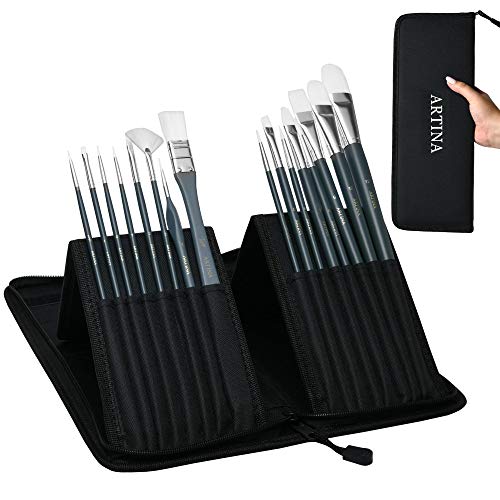 Artina Pinselset Malen Amsterdam – 17 teiliges Pinsel Set mit Tasche in Schwarz – Pinselhalter für Malpinsel Acrylfarben & mehr – Malpinsel Set groß mit Etui von Artina