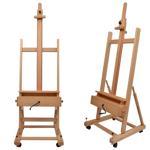 Artina Staffelei Holz Profi Atelierstaffelei für Keilrahmen bis 210cm - rollbare Studiostaffelei aus massivem Buchenholz – Mobile Staffelei stufenlos verstellbar - Pisa von Artina
