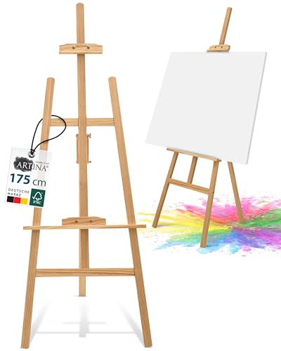 Artina Staffelei Holz Groß - FSC® Kiefernholz 175cm Holzstaffelei - Feldstaffelei höhenverstellbar große & kleine Keilrahmen – Staffelei für Kinder & Erwachsene, Hochzeit, Leinwände, Easel – Tessin von Artina