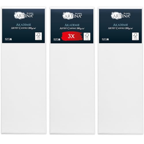 Keilrahmen Leinwand zum Bemalen 50x150 cm – Artina FSC® 3er Set Leinwand Keilrahmen Leinwände für Acrylfarben Canvas 100% Baumwolle – bespannte Keilrahmen Leinwände zum malen Acryl Leinwand Rahmen von Artina