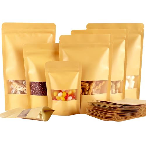 Kraftbeutel mit Fenster, braune Papiertüten für Lebensmittel, wiederverschließbare Kraftpapiertüte für Nüsse, Süßigkeiten, Kaffeebohnen, langlebige Lebensmittelverpackungsbeutel (Braun, 17 x 24 cm, 50 Kraftbeutel mit Fenster, braune Papiertüten für Lebensmittel, wiederverschließbare Kraftpapiertüte für Nüsse, Süßigkeiten, Kaffeebohnen, langlebige Lebensmittelverpackungsbeutel (Braun, 17 x 24 cm, 50 von ArtinyDinne
