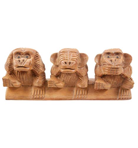Artisanal Figur mit 3 Affen der Weisheit aus unbehandeltem Holz, Höhe 7 cm von Artisanal