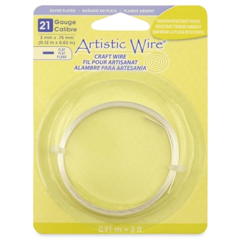 Artistic Wire, 21 Gauge, flach, 3 mm x 0,75 mm, anlaufgeschützt, versilbert, 91 m, AWB-21F-S10-03F von Artistic Wire