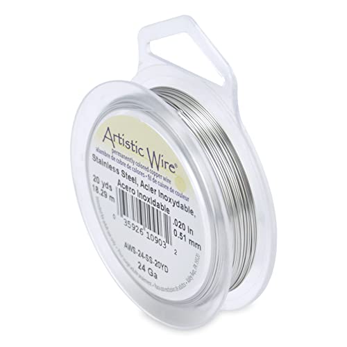 Artistic Wire, 24 Gauge Craft Wire, Stainless Steel, 20 yd (18.3 m) Basteldraht, Glänzender Stahl, 1 Pack von Artistic Wire