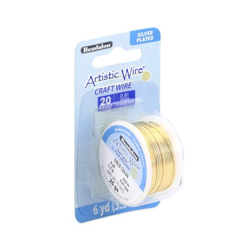 Artistic Wire 20 Gauge / .81 mm Versilberter, anlaufgeschützter, Farbiger Kupfer-Basteldraht, Goldfarben, 6 yd / 5.5 m von Artistic Wire