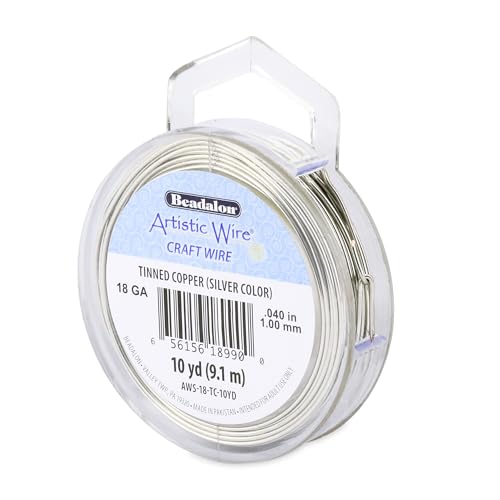 Artistic Wire Basteldraht, 18 Gauge/1,0 mm, anlaufgeschützt, Kupferdraht, silberfarben, 9 m, Verzinntes Kupfer (versilbert), 1 mm von Artistic Wire
