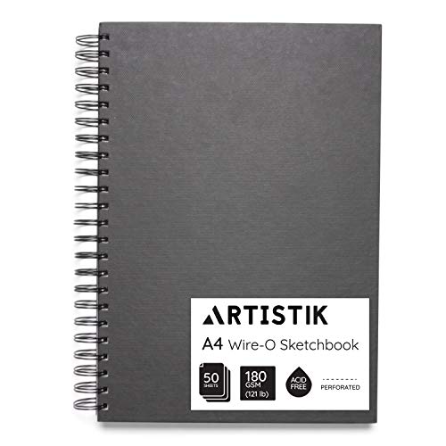 A4-Skizzenbuch - 100 Seiten (50 Blätter) Wire-O-Portrait-Zeichenblock für schwere Mischtechnik mit perforiertem säurefreiem 180-g-m-Papier und Stoffeinband Skizzenbuch von Artistik