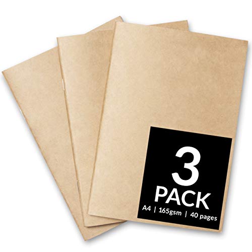 Skizzenbücher - Starter Skizzenbuch mit weichem Einband und weißem 165 GSM-Kartuschenpapier-Skizzenblock mit den Größen A3 und A4 für gemischte Medien (3er-Pack - A4, Kraft) von Artistik