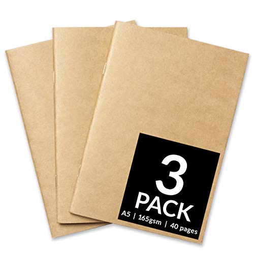 Skizzenbücher - Starter-Skizzenbuch mit weichem Einband und weißem 165 GSM-Papierkassetten-Skizzenblock mit den Größen A3 und A4 für gemischte Mediennutzung (3er-Pack - A5, Kraft) von Artistik