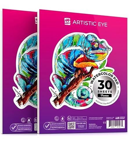 Artisto Aquarellblöcke, 22,9 x 30,5 cm, 2 Stück (60 Blatt), klebstoffgebunden, säurefreies Papier, 300 gm², perfekt für die meisten nassen und trockenen Medien, ideal für Anfänger, Künstler und von Artisto