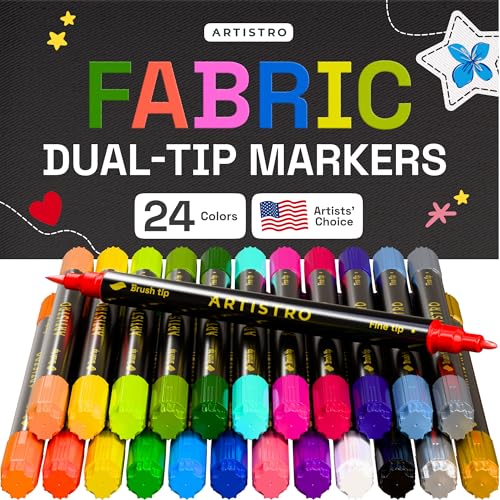 ARTISTRO 24 Doppelseitige Textilmarker - Stoffdekorationsset - Permanent für Kleidung - Kein Auslaufen für T-Shirts, Taschen, Textilien, Leinwand und mehr (Pinselspitze und Feine Spitze) von Artistro