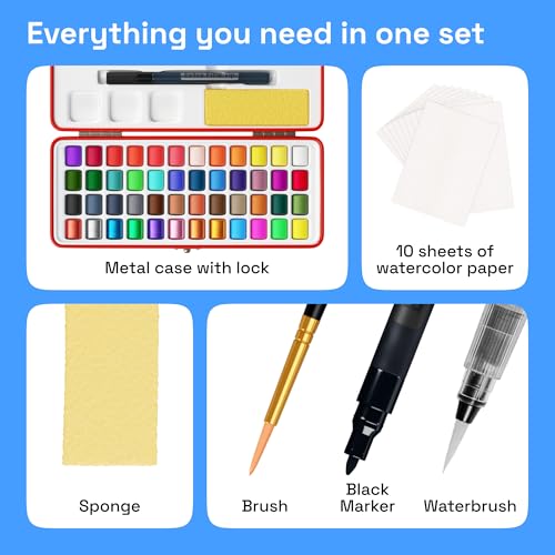 ARTISTRO Aquarellfarben Set 48 Farben in Tragbarer Box, Inklusive Metallic- und Fluoreszenzfarben, 2x Pinsel, Aquarellpapier, Acrylstifte, Aquarell für Reisen, Wasserfarben für Künstler und Hobbymaler ARTISTRO Aquarellfarben Set 48 Farben in Tragbarer Box, Inklusive Metallic- und Fluoreszenzfarben, 2x Pinsel, Aquarellpapier, Acrylstifte, Aquarell für Reisen, Wasserfarben für Künstler und Hobbymaler von Artistro