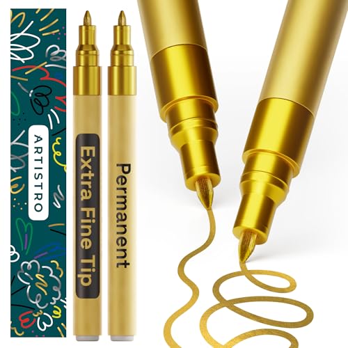 ARTISTRO Goldfarbene Permanentmarker, wasserfeste Marker für Reifen, Stoff, Steine, Glas, Keramik, Holz, Papier, Ölbasis, extrafeine Spitze, 0,7 mm, 2 Stück ARTISTRO Goldfarbene Permanentmarker, wasserfeste Marker für Reifen, Stoff, Steine, Glas, Keramik, Holz, Papier, Ölbasis, extrafeine Spitze, 0,7 mm, 2 Stück von Artistro