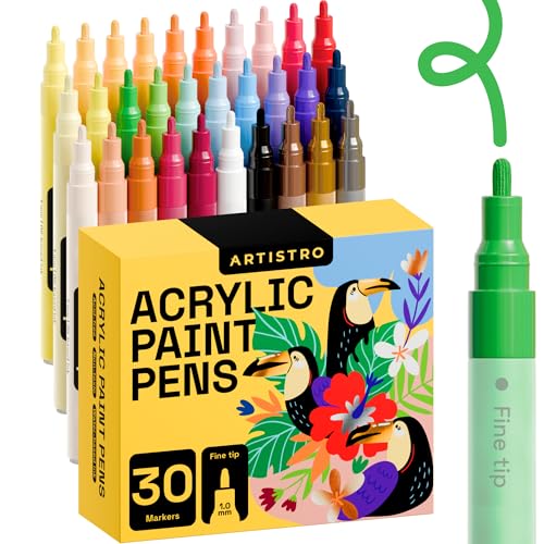 Acrylstifte, Acryl Stifte zum Bemalen von Steinen, Felsen, Keramik, Glas, Holz, Tassen, Metall, Stoff, Leinwand DI - 30 Acryl Marker, 22 Grundfarben, 5 Pastell, 3 Metallic, Feine Spitze 0,7mm von Artistro