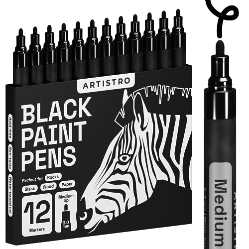 Artistro 12 Acrylstifte Schwarz, Stifte für Steine, Zeichenstifte Felsmalerei, Keramik, Glas, Holz, Stoff, Metall, Leinwand, DYI, Acrylfarbe Permanent Marker Schwarz mit Medium-Feiner Spitze Artistro 12 Acrylstifte Schwarz, Stifte für Steine, Zeichenstifte Felsmalerei, Keramik, Glas, Holz, Stoff, Metall, Leinwand, DYI, Acrylfarbe Permanent Marker Schwarz mit Medium-Feiner Spitze von Artistro