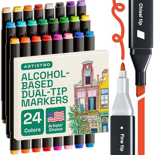 Artistro 24 Dual-Tip Alkoholmarker – Alkoholbasierte Stifte-Set, Meißel- + Feine Spitze, Schnell trocknend, Lichtbeständige Tinte Artistro 24 Dual-Tip Alkoholmarker – Alkoholbasierte Stifte-Set, Meißel- + Feine Spitze, Schnell trocknend, Lichtbeständige Tinte von Artistro