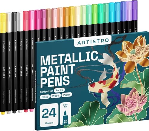 Artistro 24 voraktivierte Metallic-Marker mit feiner Spitze, Metallic-Acrylfarben-Marker, Metallic-Lackstifte, Metallic-Stifte für Kinder & Erwachsene, Metallic-Marker für schwarzes Papier, Steine Artistro 24 voraktivierte Metallic-Marker mit feiner Spitze, Metallic-Acrylfarben-Marker, Metallic-Lackstifte, Metallic-Stifte für Kinder & Erwachsene, Metallic-Marker für schwarzes Papier, Steine von Artistro