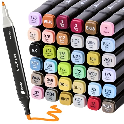 Artistro 36 Dual-Tip Alkoholmarker – Alkoholbasierte Stifte-Set, Meißel- + Feine Spitze, Schnell trocknend, Inklusive Tragetasche Artistro 36 Dual-Tip Alkoholmarker – Alkoholbasierte Stifte-Set, Meißel- + Feine Spitze, Schnell trocknend, Inklusive Tragetasche von Artistro