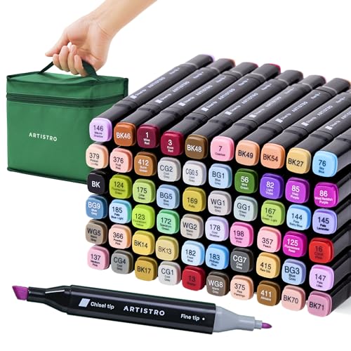 Artistro 60 Dual-Tip Alkoholmarker – Alkoholbasierte Stifte-Set, Meißel- + Feine Spitze, Schnell trocknend, Inklusive Tragetasche Artistro 60 Dual-Tip Alkoholmarker – Alkoholbasierte Stifte-Set, Meißel- + Feine Spitze, Schnell trocknend, Inklusive Tragetasche von Artistro