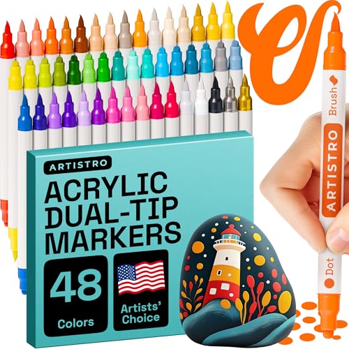 Artistro Acrylstifte 48 Farben, Marker Stifte mit 2 Spitze - Pinsel und Punkt, Wasserfeste Stifte, Acrylic Marker für Steine Bemalen, Stoff, Leinwand, Glas, Holz, Papier, DIY Crafts Artistro Acrylstifte 48 Farben, Marker Stifte mit 2 Spitze - Pinsel und Punkt, Wasserfeste Stifte, Acrylic Marker für Steine Bemalen, Stoff, Leinwand, Glas, Holz, Papier, DIY Crafts von Artistro
