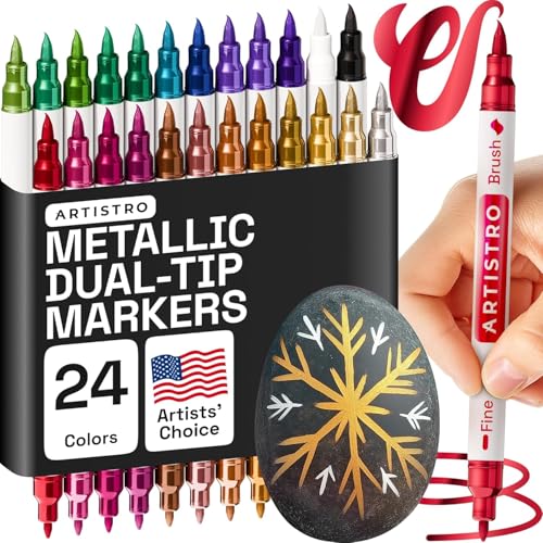 Artistro Doppelseitige Acrylfarbe Marker – Einfach für alle Altersgruppen & Niveaus Acrylfarben Stifte für Stoff, Steine, Papier, Holz, Leinwand, Glas, DIY (Doppelseitiger Pinsel + Fein, 24 Stück) von Artistro