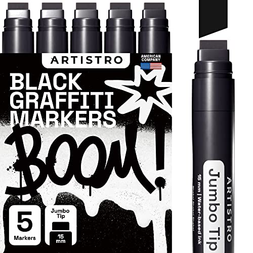 Artistro Jumbo Marker Set, 5 Jumbo schwarze, 15mm Jumbo-Filzspitze, Jumbo Stifte Set für Felsmalerei, Stein, Keramik, Glas, Holz, Leinwand von Artistro