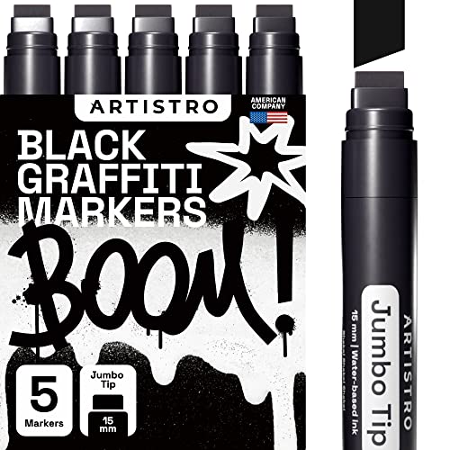 Artistro 5 Jumbo Marker Set, 5 Jumbo schwarze, 15mm Jumbo-Filzspitze, Jumbo Stifte Set für Felsmalerei, Stein, Keramik, Glas, Holz, Leinwand Artistro 5 Jumbo Marker Set, 5 Jumbo schwarze, 15mm Jumbo-Filzspitze, Jumbo Stifte Set für Felsmalerei, Stein, Keramik, Glas, Holz, Leinwand von Artistro