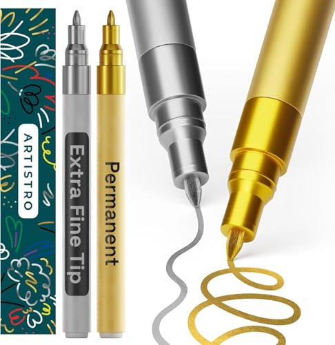 Artistro Permanent Marker Gold und Silber - 2 Stück Acrylstifte - Wasserfest Filzstift mit 0,7 mm Spitze, Schnell Trocknender Glanzlackmarker für Textil, Keramik, Glas, Holz, Metall, Karton Artistro Permanent Marker Gold und Silber - 2 Stück Acrylstifte - Wasserfest Filzstift mit 0,7 mm Spitze, Schnell Trocknender Glanzlackmarker für Textil, Keramik, Glas, Holz, Metall, Karton von Artistro