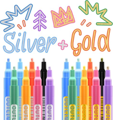 Artistro 16 Glitzerstifte Zauberstifte Umrissmarker, Metallic Marker Stifte, Gold- und Silber-Metallic Marker, Selbstumriss-Marker, Perfekt Weihnachtsgeschenke, Basteln Adventskalender Füllung Artistro 16 Glitzerstifte Zauberstifte Umrissmarker, Metallic Marker Stifte, Gold- und Silber-Metallic Marker, Selbstumriss-Marker, Perfekt Weihnachtsgeschenke, Basteln Adventskalender Füllung von Artistro