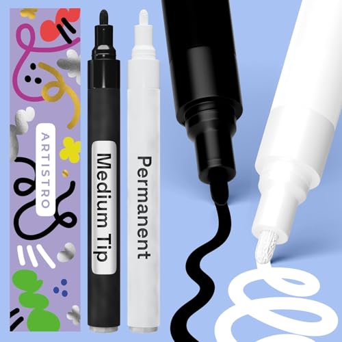 Artistro Permanent Marker Schwarz und Weiß - 2 Stück Acrylstifte - Wasserfest Filzstift mit 3 mm Spitze, Schnell Trocknender Glanzlackmarker für Textil, Stein, Keramik, Glas, Holz, Metall, Karton Artistro Permanent Marker Schwarz und Weiß - 2 Stück Acrylstifte - Wasserfest Filzstift mit 3 mm Spitze, Schnell Trocknender Glanzlackmarker für Textil, Stein, Keramik, Glas, Holz, Metall, Karton von Artistro