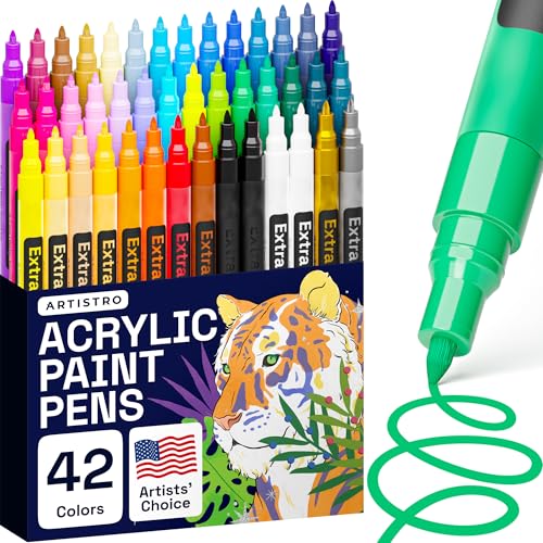 Artistro Stifte - 42 Acrylfarben-Marker - Extra feine Spitze Farbstifte - für Steinmalerei, Holzfarbe, Keramikfarbe und Glasfarbe - 40 Farben + extra Schwarz-Weiß-Malstift-Set (0,7 mm) von Artistro