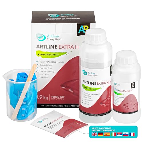 ARTline Transparentes Epoxidharz - Epoxidharz-Komplettset für Anfänger und Handwerker - Hohe Viskosität 0.9 kg, Verhältnis 2:1: Perfekt für Schmuck, Kunst und Handarbeit - Extra Honey von Artline Epoxy Resin